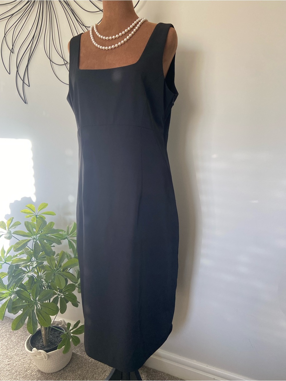 Vintage ADEC2 Philippe Adec 90s Minimalist Square Neck Sheath Dress Black 10